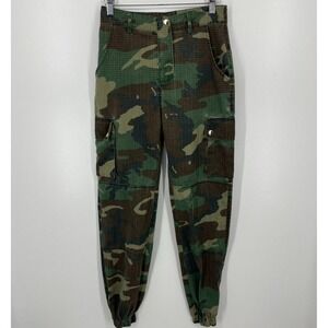 Missguided Cargo Pants Women's 4 Green Camo Tapered Ankle High Rise 100% Cotton